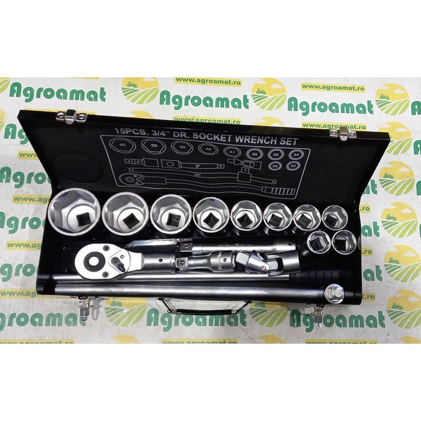 Trusa chei tubulare cu clichet 3/4,15buc