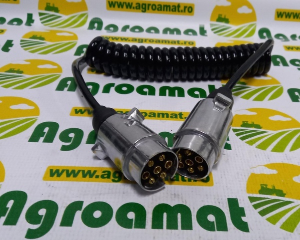 Cablu Spiral 2.5M, 7 Pini Cu 2 Fise Tata Metalice