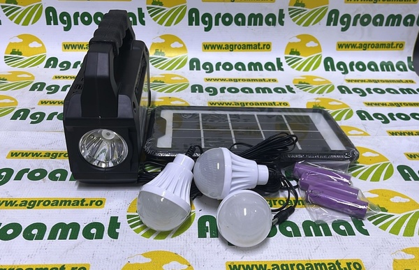 Kit Iluminat Portalbil LED cu 3 Becuri , Panou Solar, Radio FM