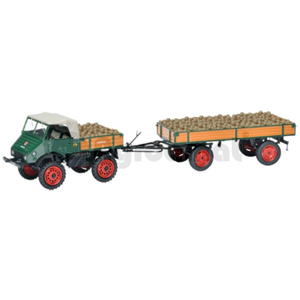 Tractor cu remorca si marfa, verde, editie limitata