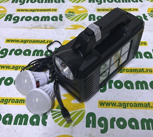 [120465] Kit Iluminat Portalbil LED cu 2 Becuri , Panou Solar Radio FM